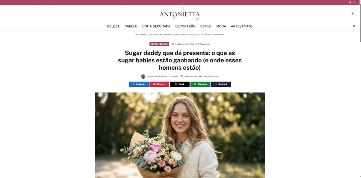 Print da matéria da Antonietta SP: Sugar daddy que dá presente: o que as sugar babies estão ganhando (e onde esses homens estão)