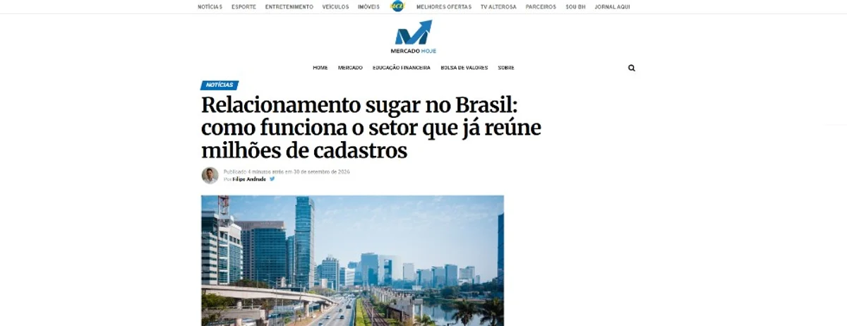 Print da matéria do Mercado Hoje: Relacionamento sugar no Brasil: como funciona o setor que já reúne milhões de cadastros