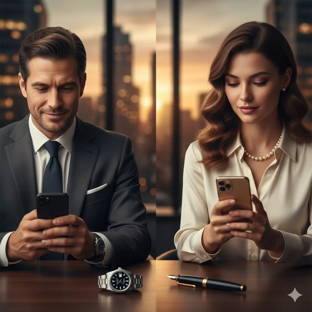 Interface de smartphone comparando perfis de elite, simbolizando a escolha da melhor plataforma de relacionamento sugar entre Meu Patrocínio e Bebaby.