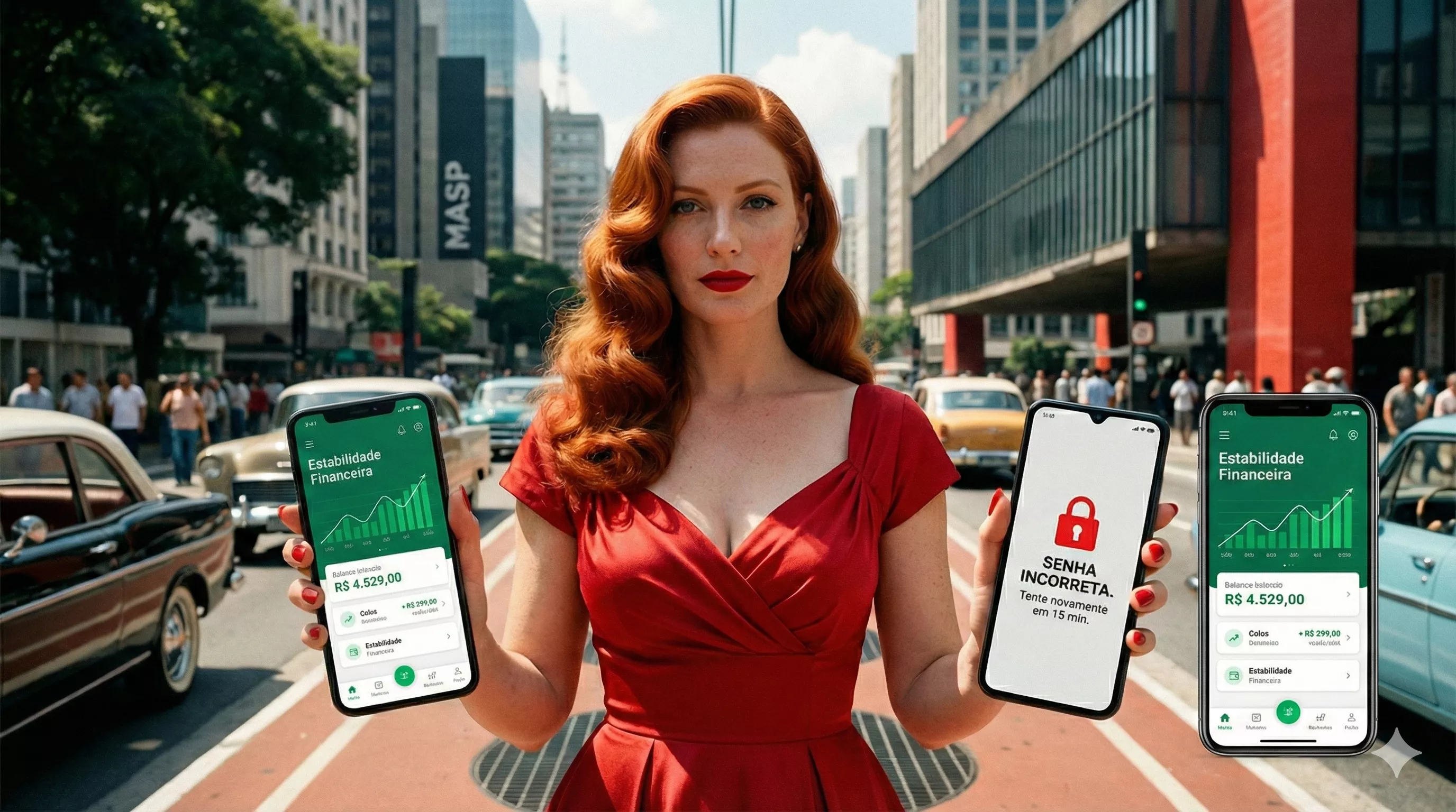 Tela de computador exibindo mensagem de erro 404 e um smartphone ao lado com aplicativo aberto funcionando perfeitamente, simbolizando estabilidade