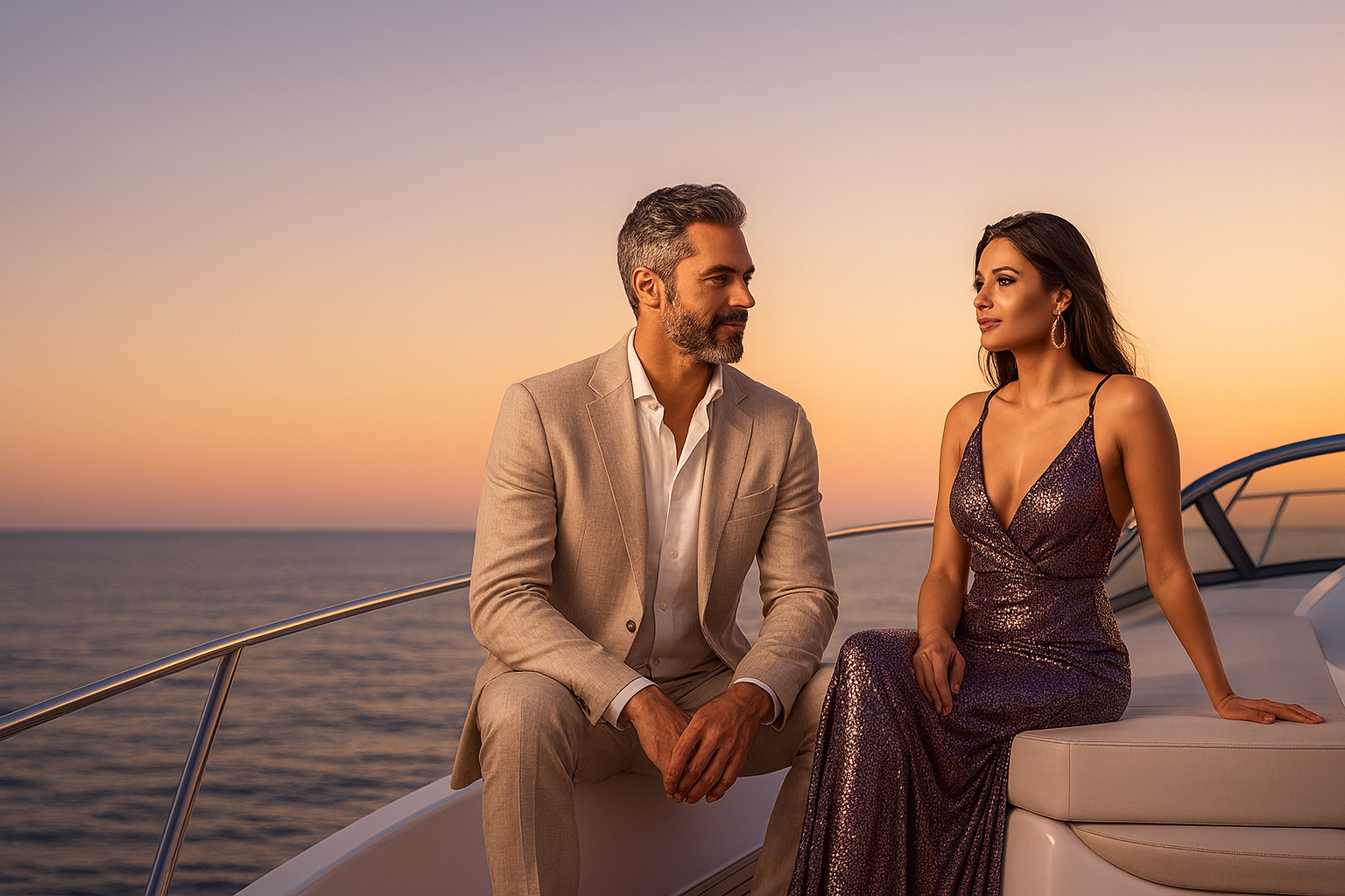 Casal sofisticado conversando em ambiente de luxo, ilustrando a honestidade do relacionamento su