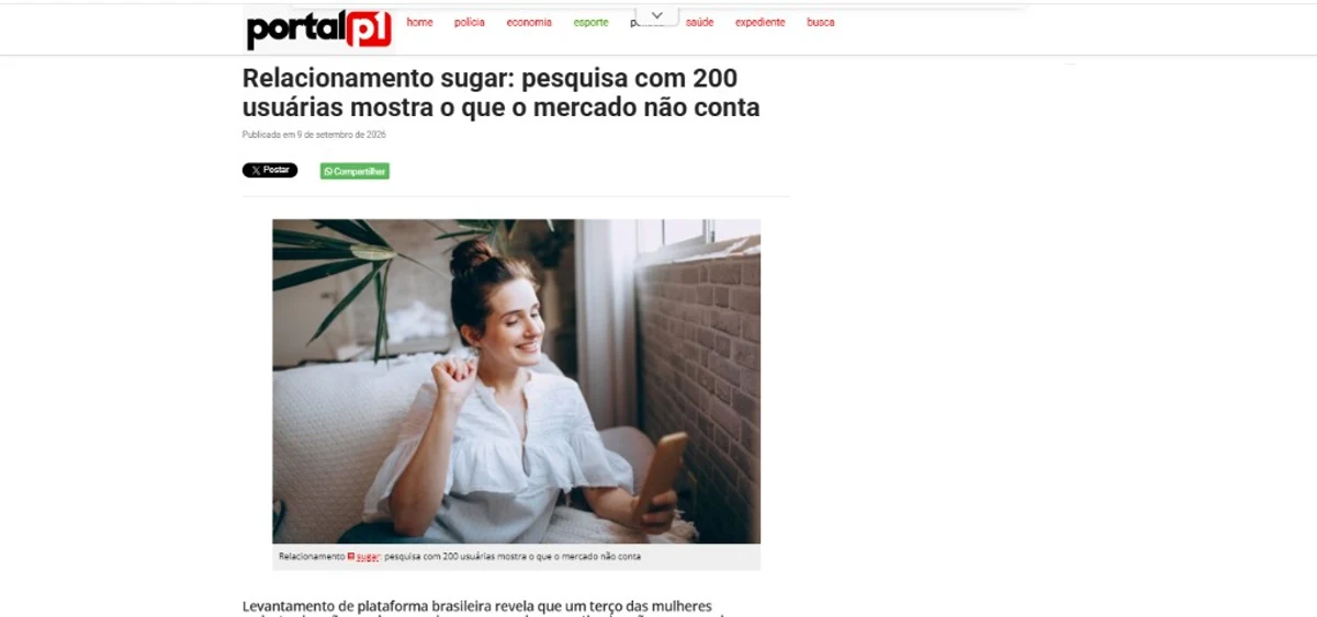 Print da matéria do Portal P1: Relacionamento sugar: pesquisa com 200 usuárias mostra o que o mercado não conta