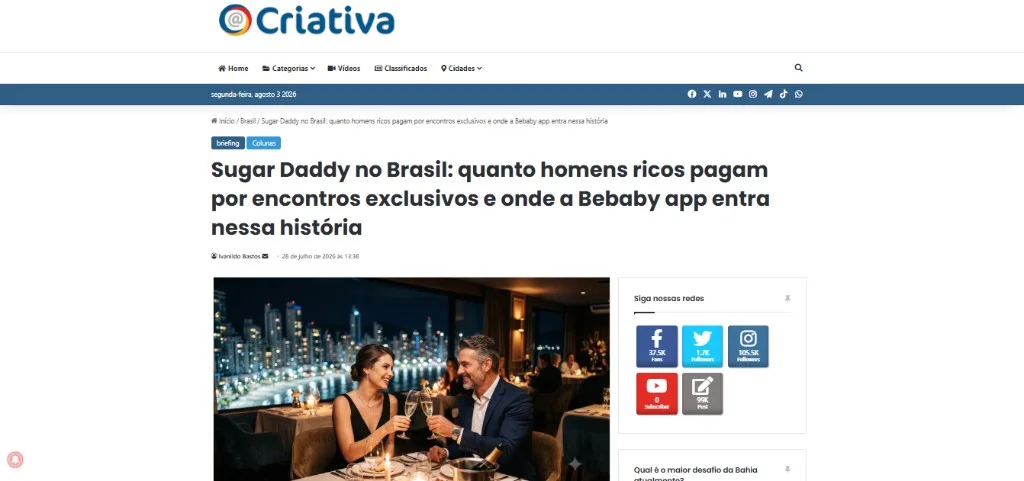 Casal em jantar de luxo ilustrando a matéria do Criativa Online sobre Sugar Daddy e a Bebaby